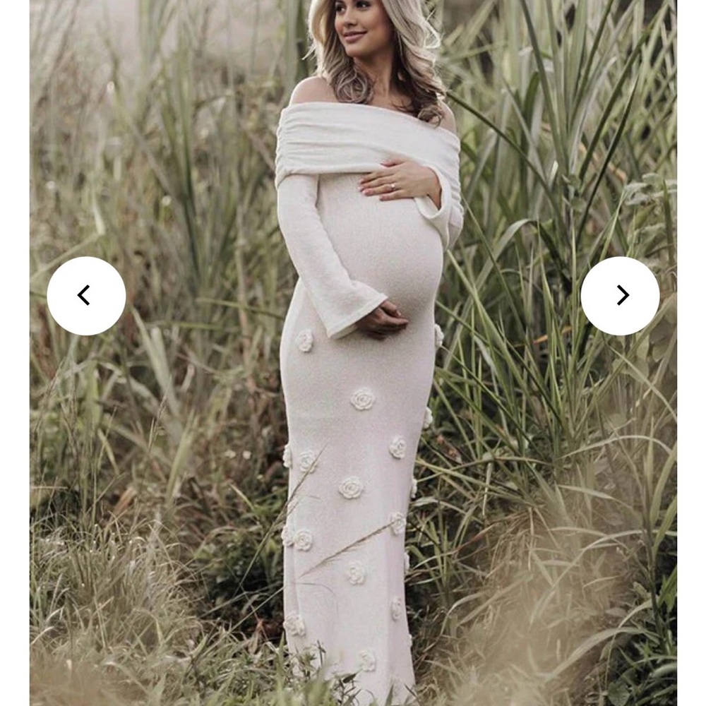 Floral Off-Shoulder Maxi Dress in Cream maternity
